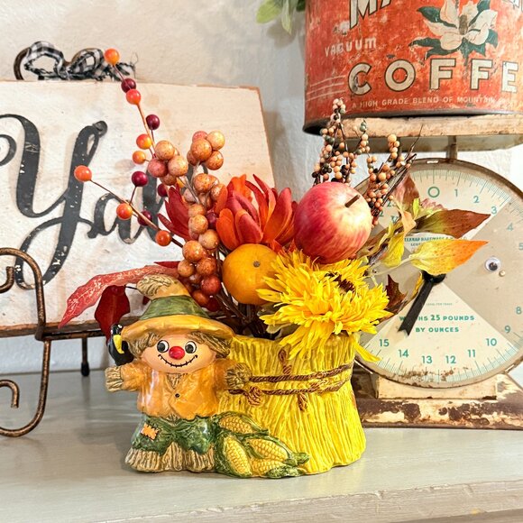 1950's Scarecrow and Wheat Head Vase/Planter Arrangement - Picture 3 of 15